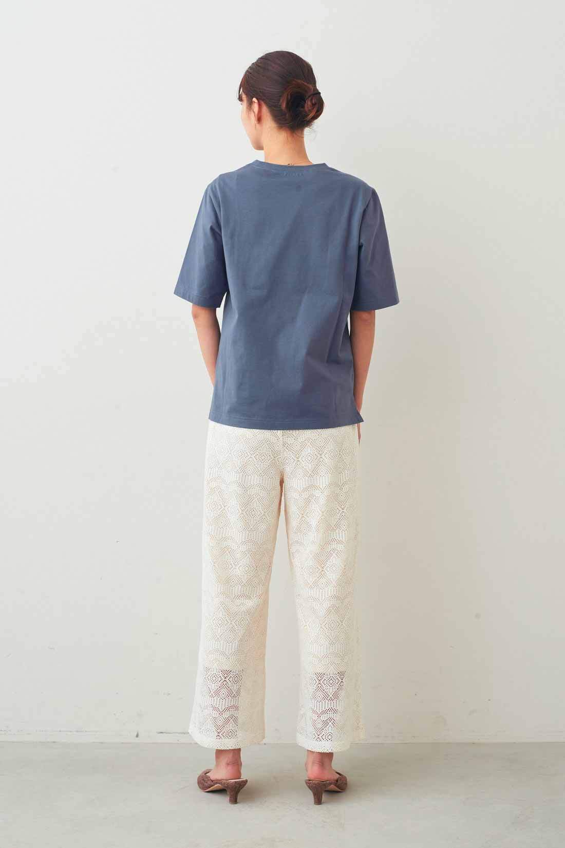 IEDIT|接触冷感 上品 ロゴTシャツ の会とカットソーレース らくちん 涼やか レースパンツ 〈ホワイト〉のコーディネート