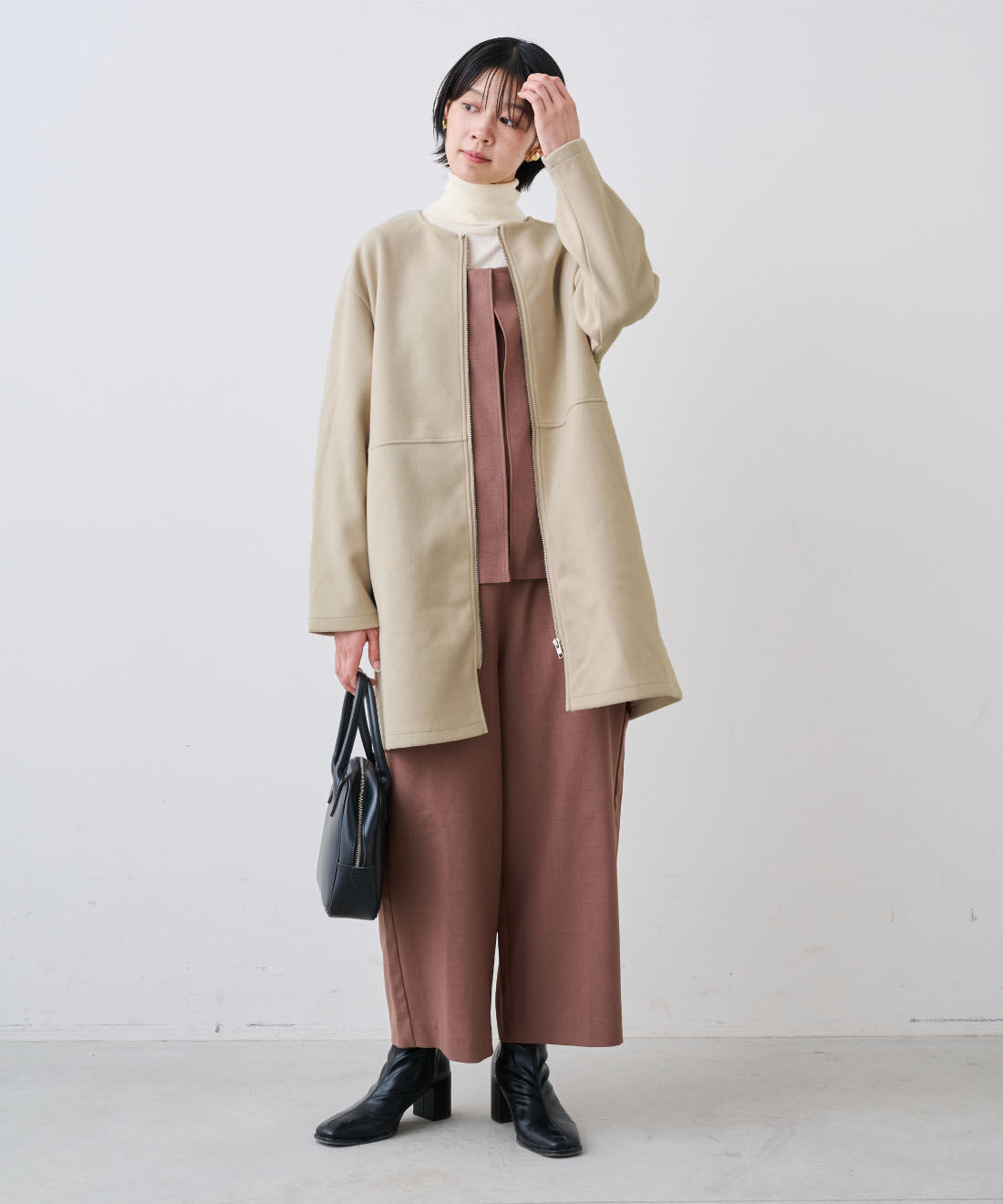 IEDIT|きれいめ 上品 ほどぬく ミドル丈コート 〈アイボリー〉のコーディネート