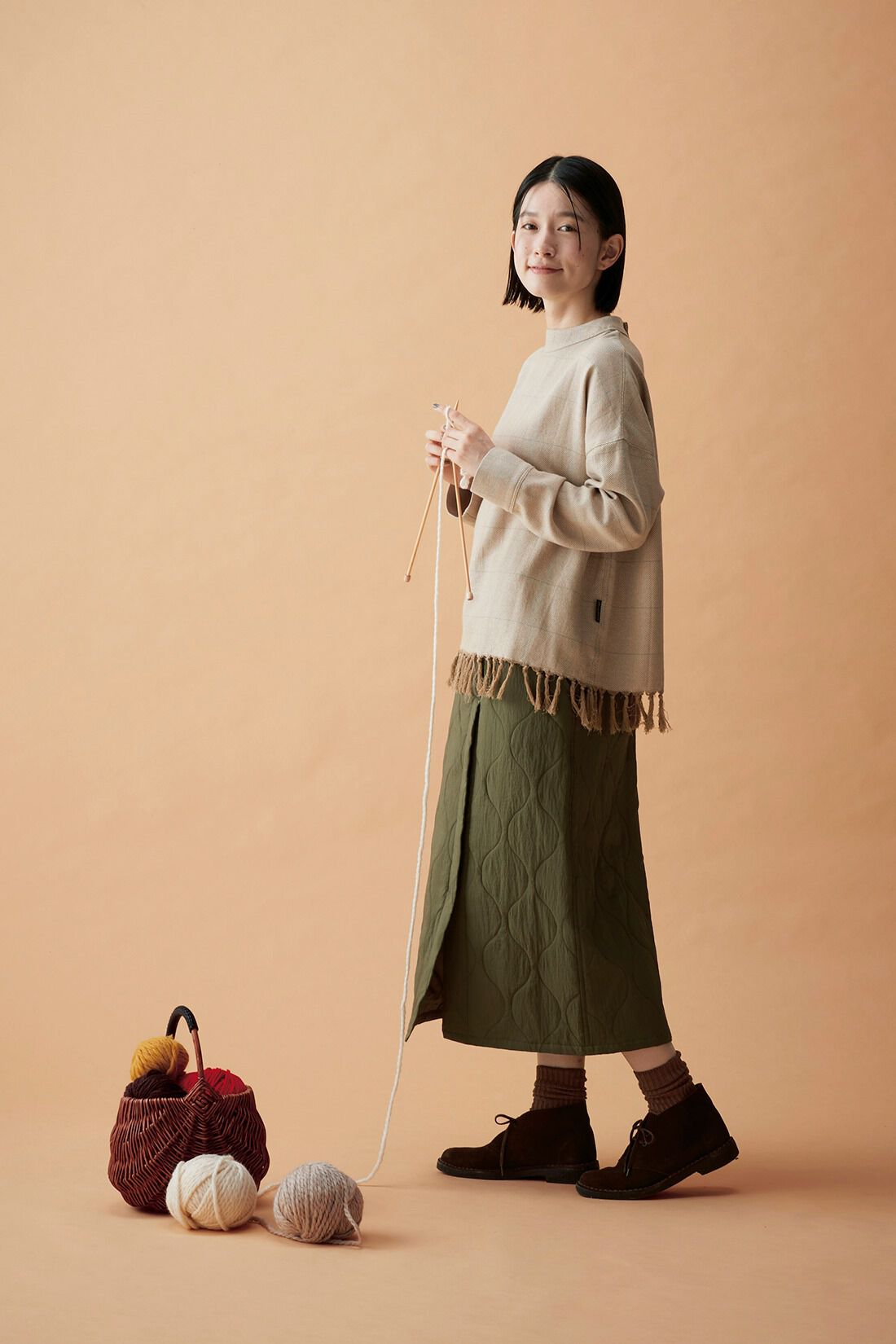 Sunny clouds|サニークラウズ 房飾りしたチェックトップス〈レディース〉|モデル身長162cm/着用サイズM