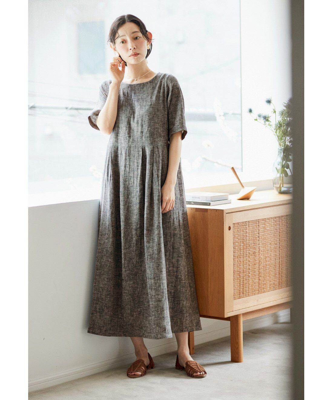 and myera|and myera　シェブロンシャンブレーワンピース