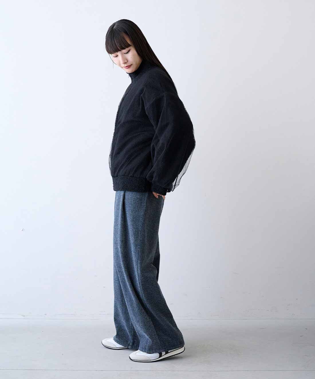 MEDE19F|MEDE19F　チュールレイヤードスウィングトップニット〈ブラック〉|モデル身長：158cm　着用サイズ：M