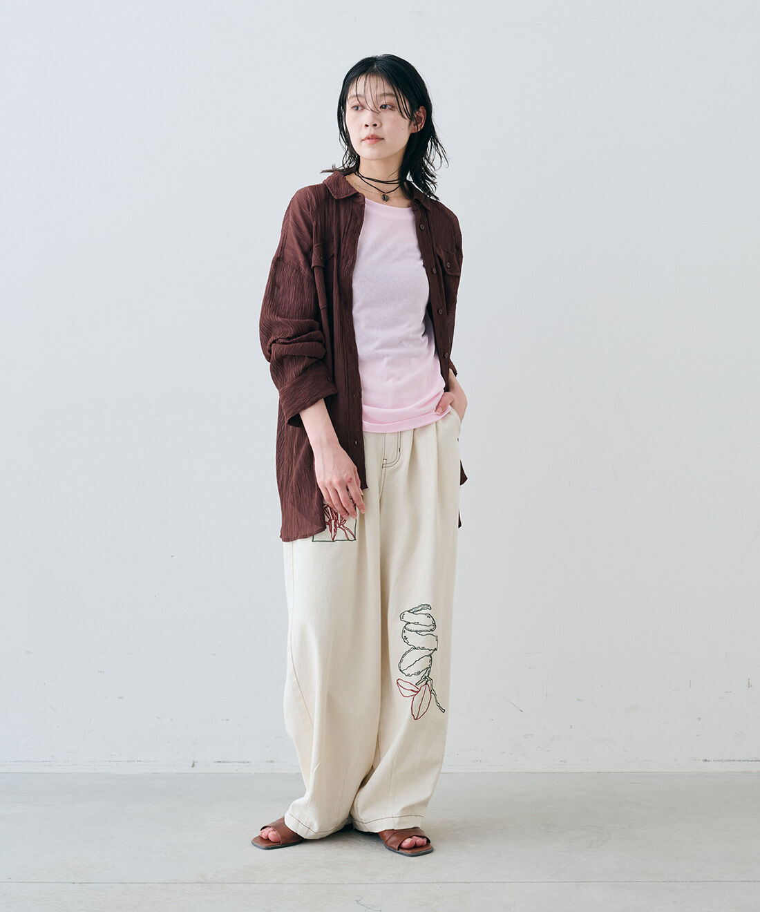 MEDE19F|MEDE19F　ティシュータッチレイヤードトップスセットの会|モデル身長：163cm　着用サイズ：M