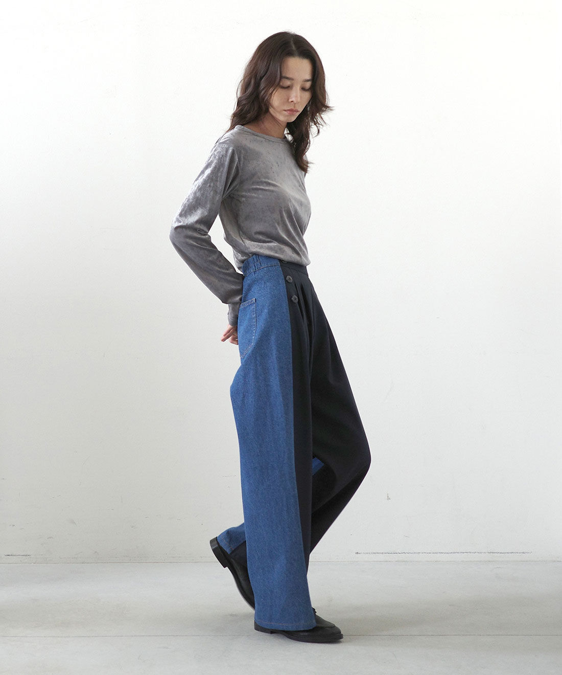 MEDE19F|クラッシュべロア調 トップスの会のコーディネート|モデル身長： 168cm　Mサイズ着用
