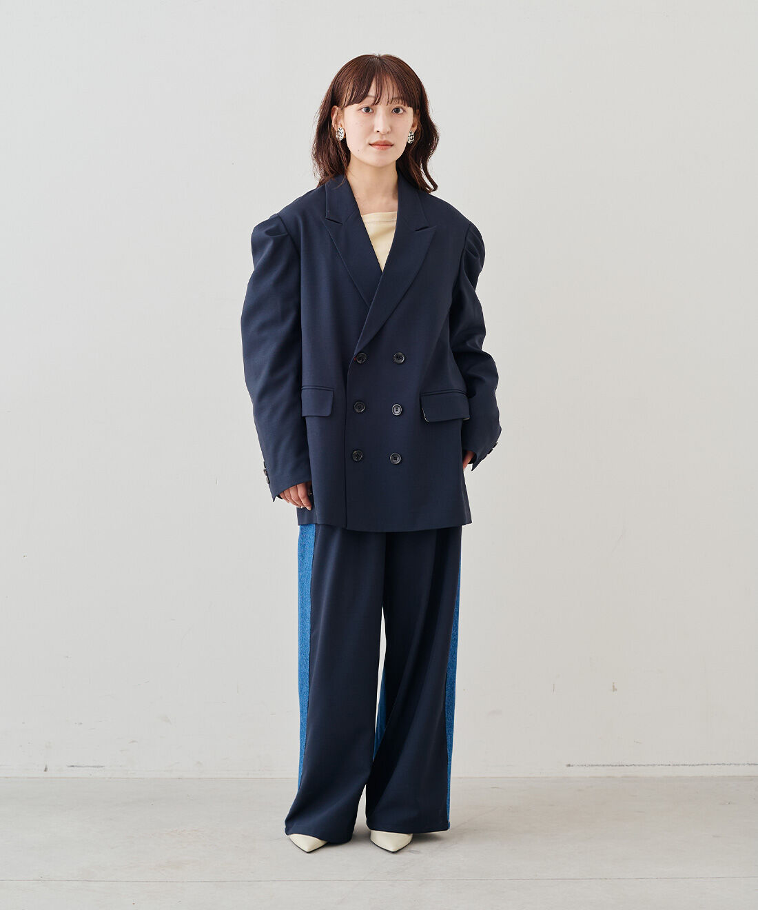 MEDE19F|MEDE19F　神戸ファッション美術館&times;MEDE19F ドッキングマリンパンツ〈ネイビー〉|モデル身長：156cm　着用サイズ：M