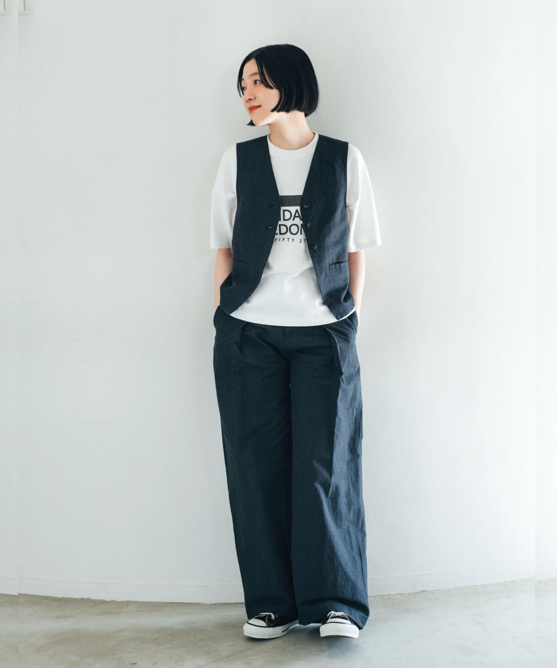 THREE FIFTY STANDARD|THREE FIFTY STANDARD　小谷実由さんと作ったセットアップで使えるチェックパンツ〈ダークチャコール〉