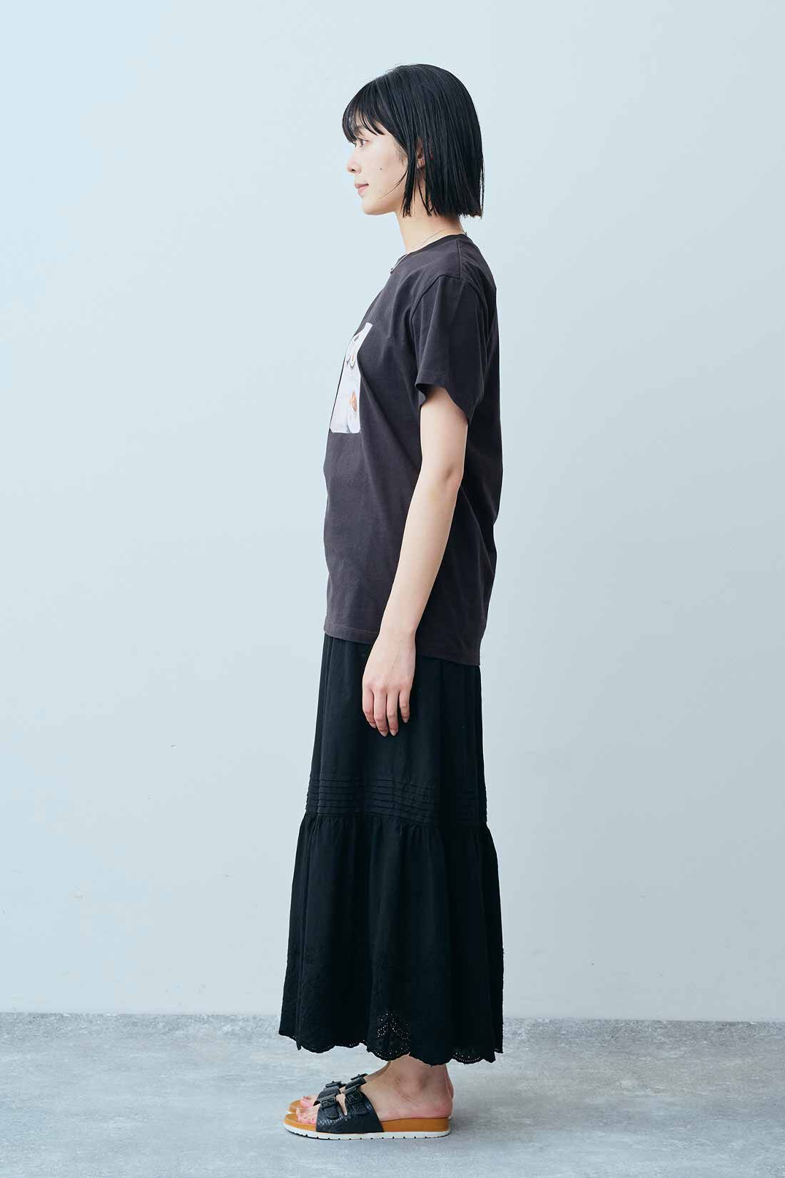 THREE FIFTY STANDARD|小谷実由さんコラボ フォトＴシャツ〈チャコールグレー〉のコーディネート|モデル身長：163cm 着用サイズ：M