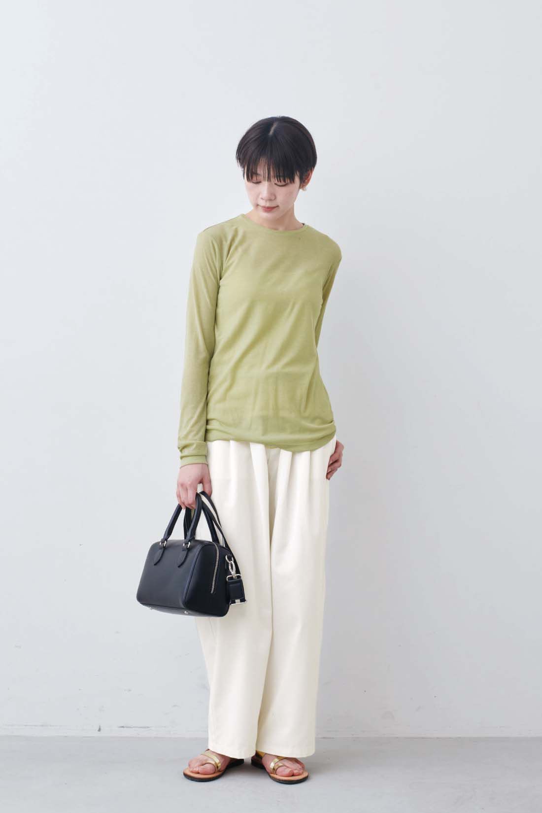 THREE FIFTY STANDARD|THREE FIFTY STANDARD　シアーなカットソートップスの会|モデル身長：163cm　着用サイズ：M