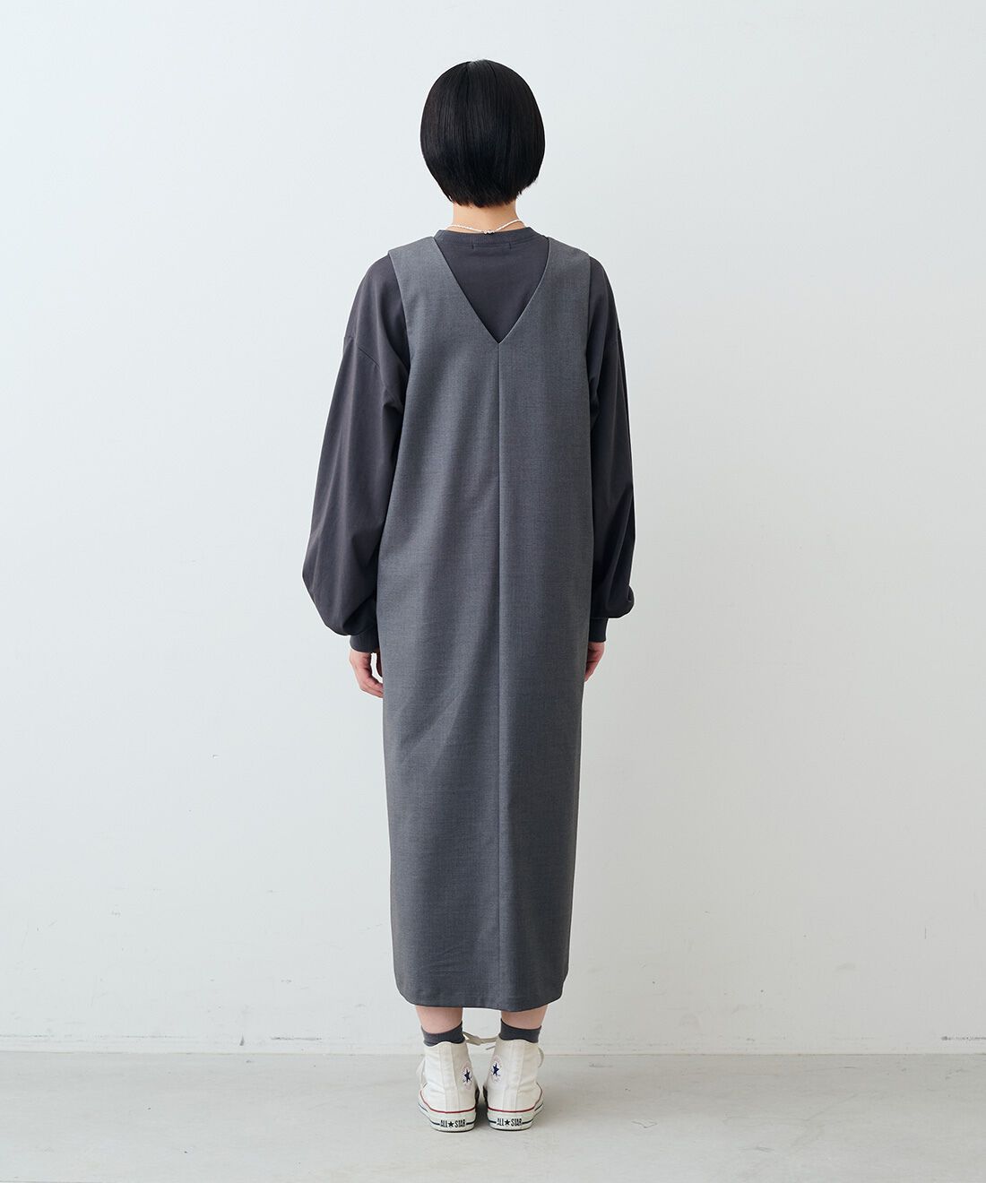 THREE FIFTY STANDARD|貝パールのバロック風ネックレス　のコーディネート|モデル身長：163cm 着用サイズ：M