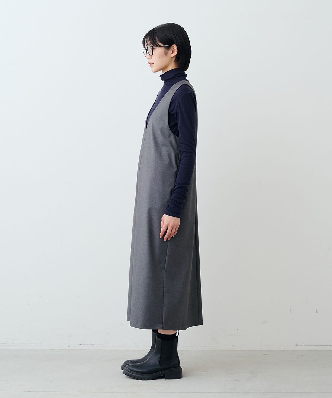 THREE FIFTY STANDARD|やさしい肌ざわりシルク混 カットソー タートルのコーディネート|モデル身長：163cm 着用サイズ：M