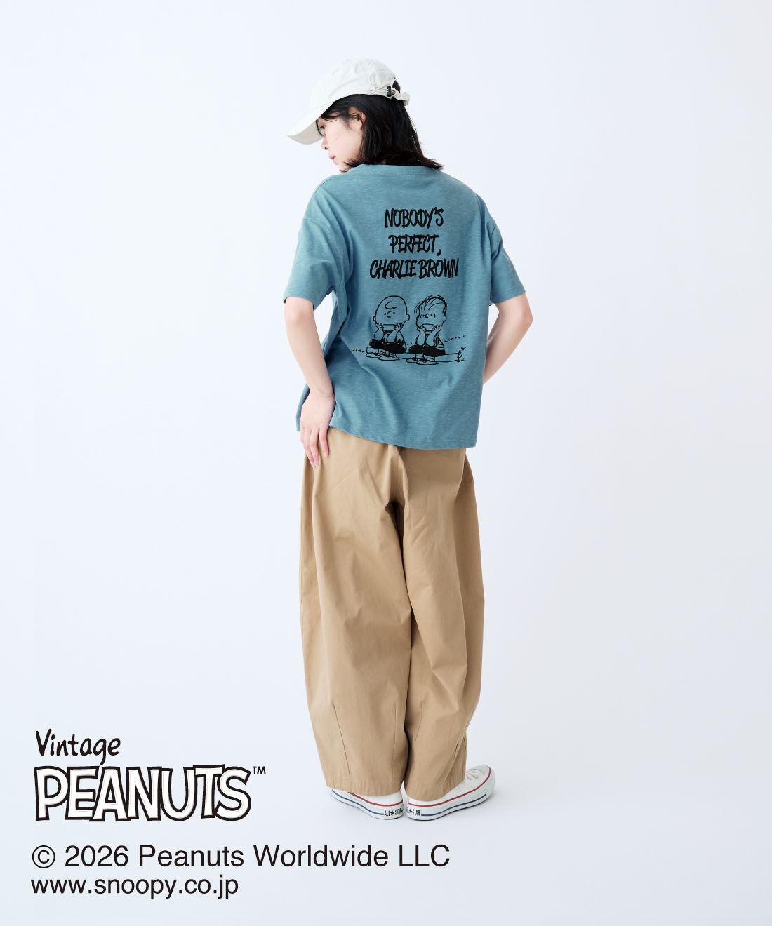 THREE FIFTY STANDARD|THREE FIFTY STANDARD　PEANUTS〈スヌーピー＆フレンズ〉リネンブレンドのプリントTシャツの会|モデル身長：163cm　着用サイズ：M
