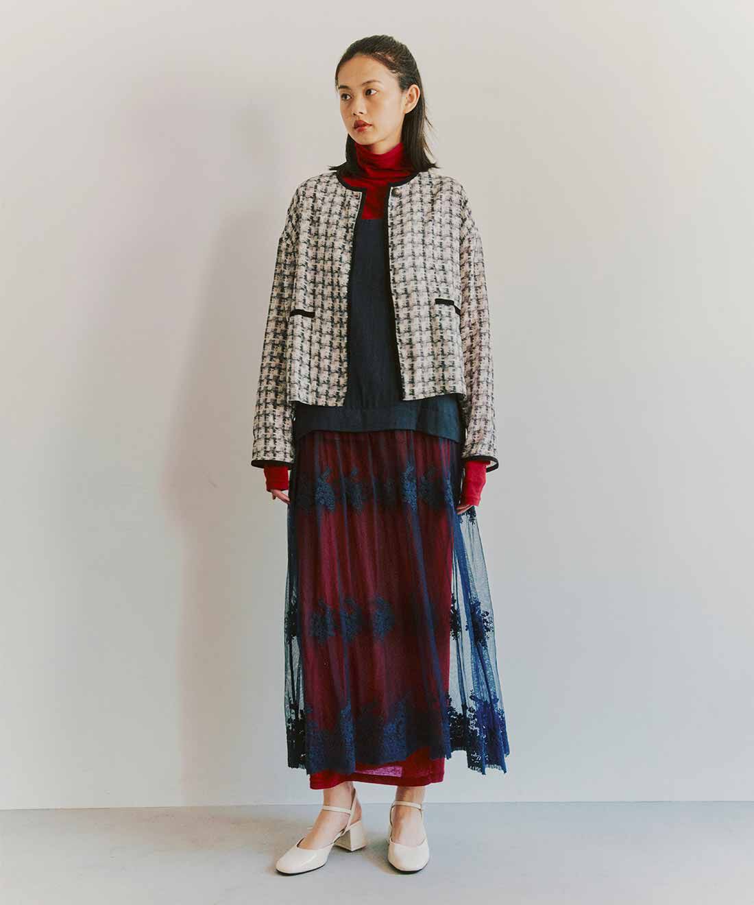 mensha!|〈ガーゼ〉カットソー タートルネックと〈ガーゼ〉カットソー レイヤードスカートのコーディネート