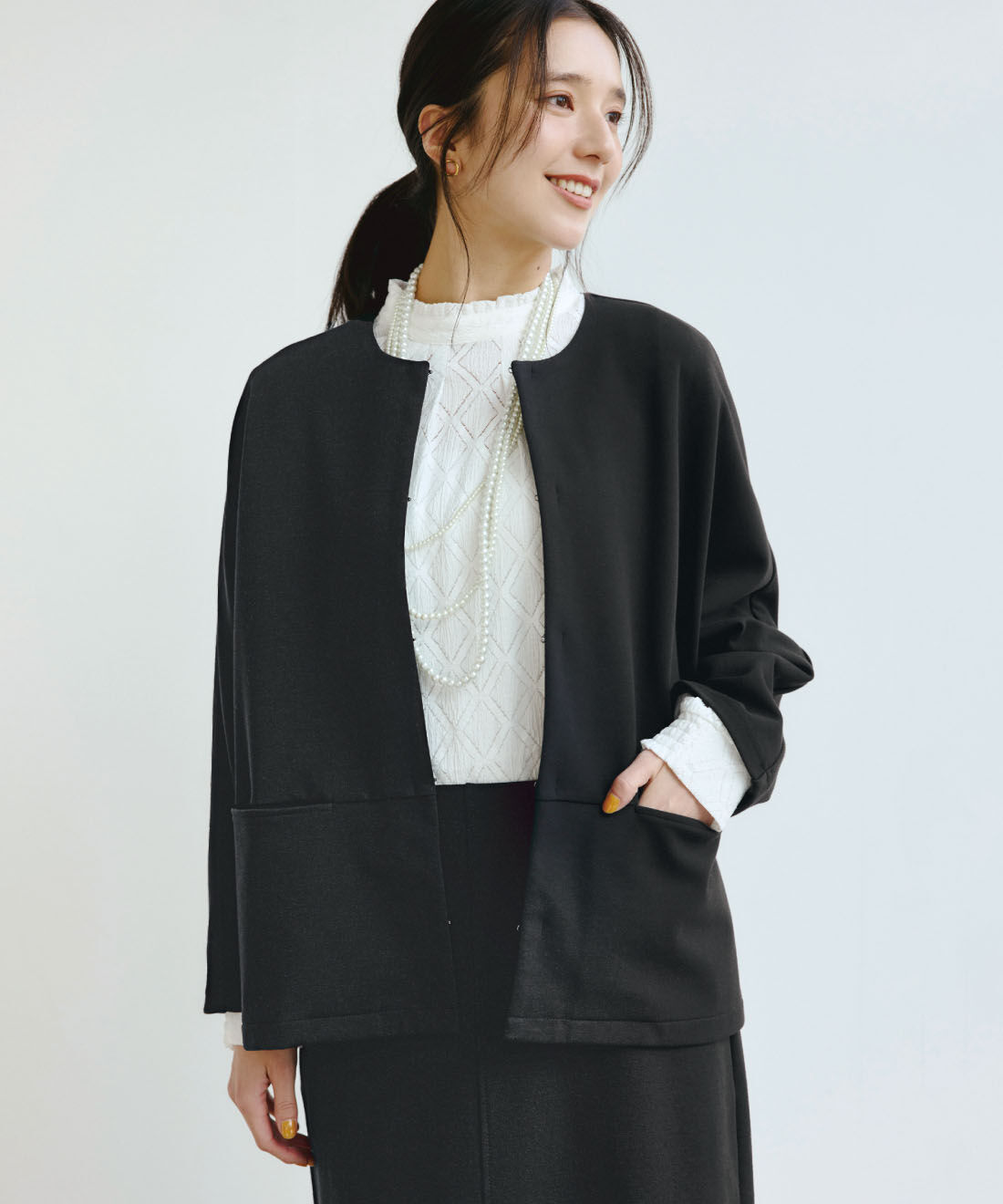 Live in  comfort | ぐい伸びカットソージャケット〈ＢＫ〉リブイン
