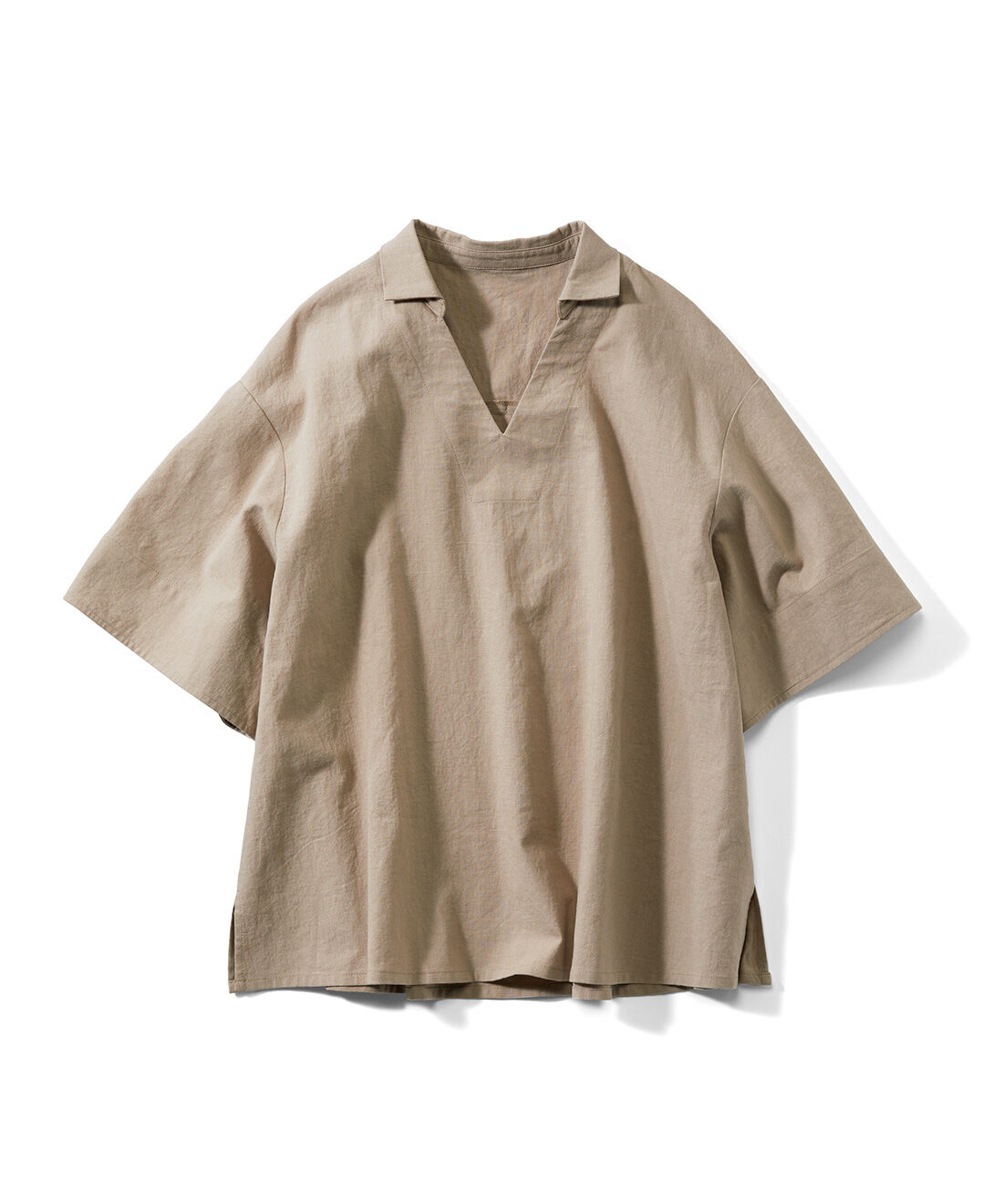 Live in  comfort|リブ イン コンフォート　はまじとコラボ 大人にちょうどいい 衿つき麻混Tブラウス|〈ベージュ〉