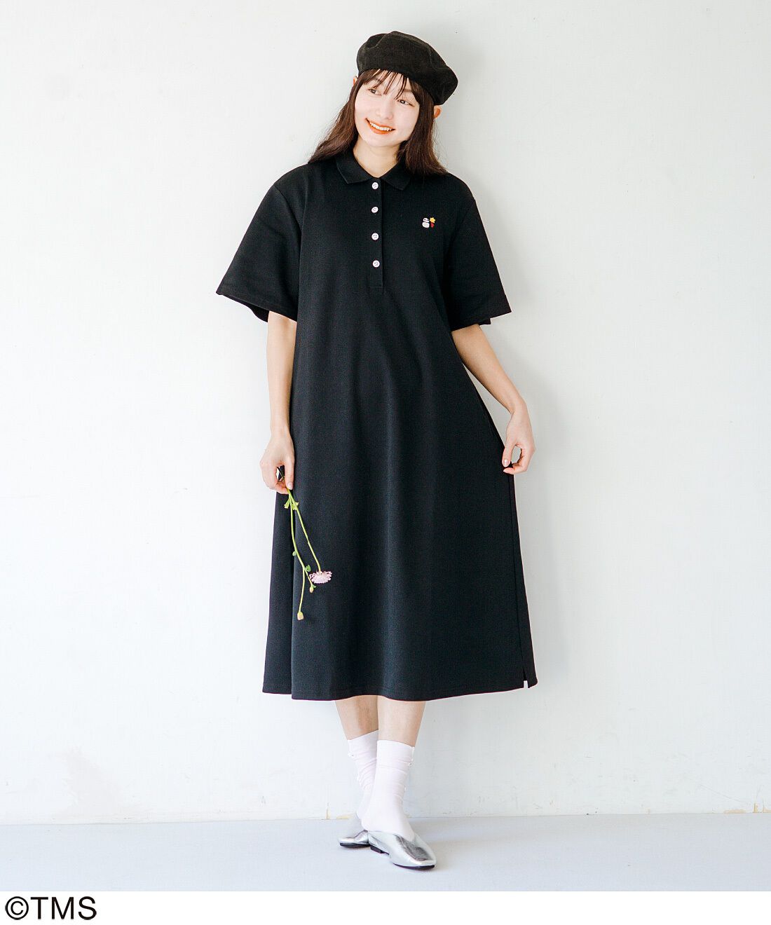 フェリシモの雑貨 Kraso | パンダコパンダ パンちゃん刺しゅう半袖ポロワンピ〈ブラック〉
