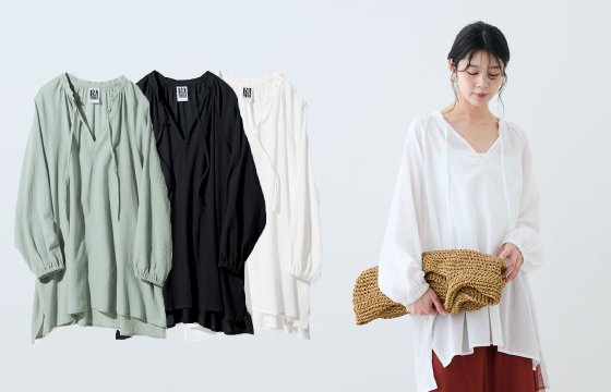 いっしょ買い：ｍｅｎｓｈａ！　シングル楊柳（ようりゅう）ガーゼ　カフタンチュニック〈ベーシック〉の会